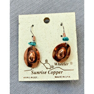 Sunrise Copper Earrings +Turquoise Bead VINTAGE Sensitive Earrings USA MADE!